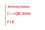 line drawing of nail plug with the words in red 'anchoring systems' at the top and 'fix' at the bottom